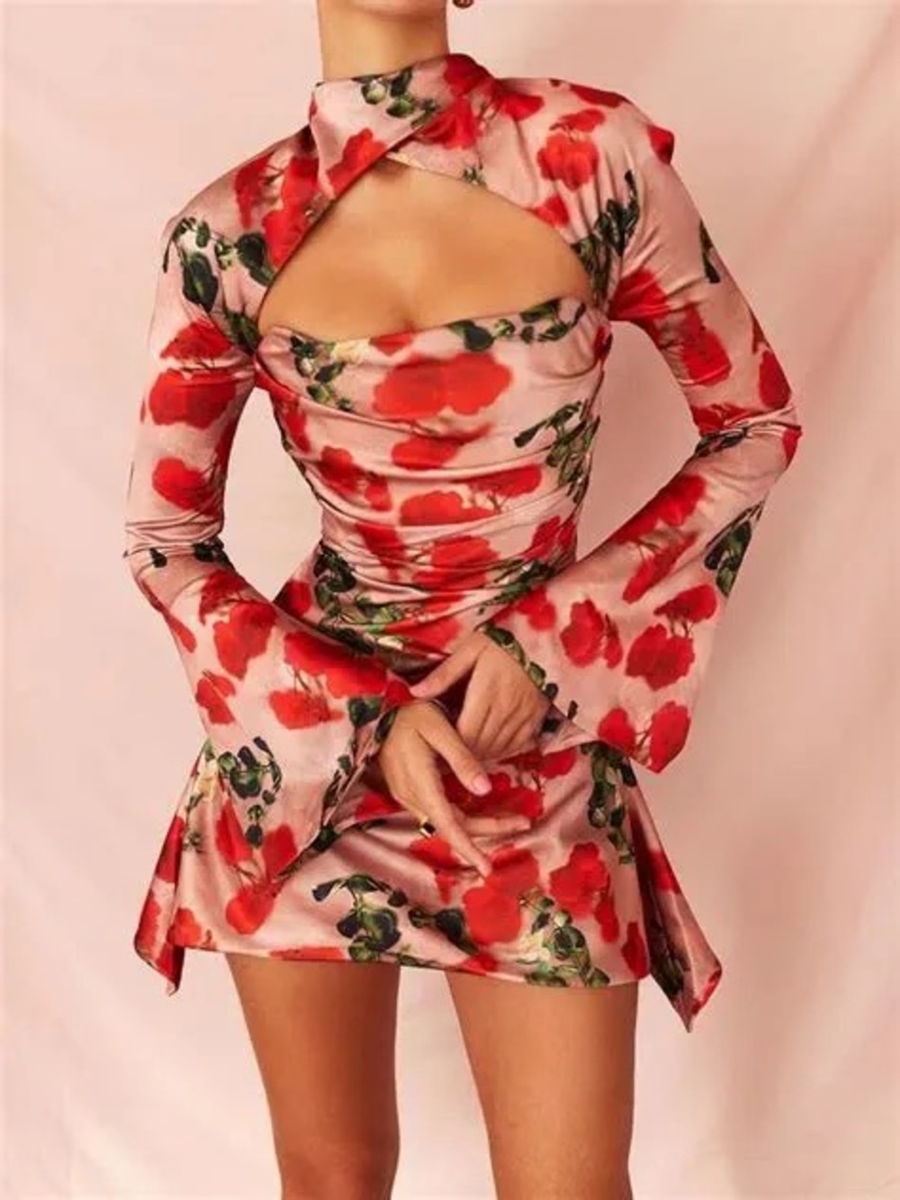House of CB Toira Rose Print Draped Corset Dress
